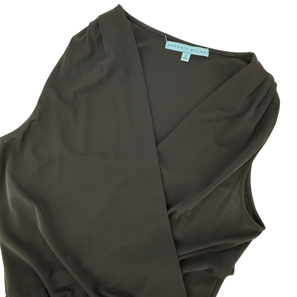 Antonio Melani Black Sleeveless Wrap Front Wide Leg‎ Jumpsuit Stretch Old Money